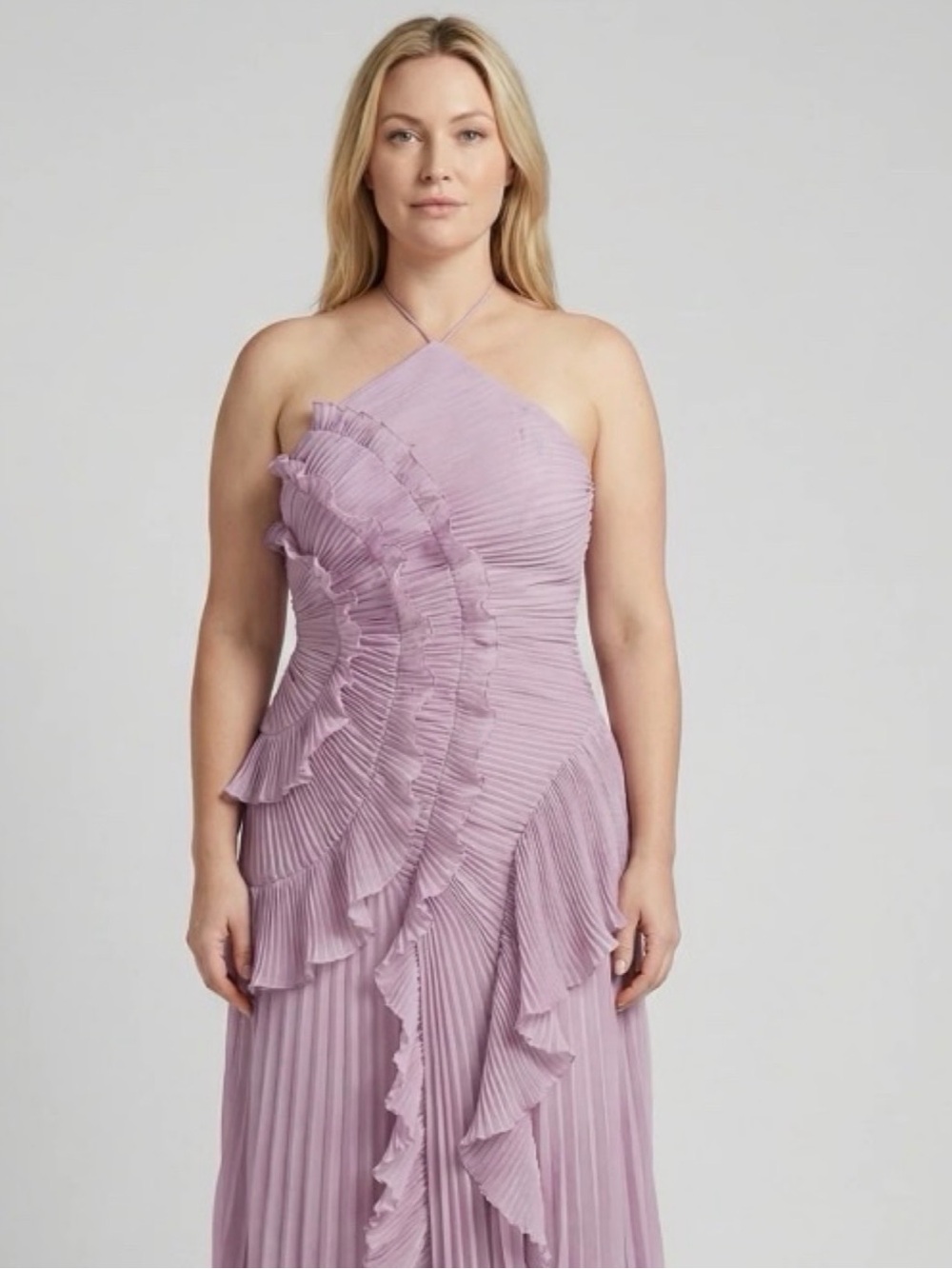 Sleeveless Lilac Ruffle Pleated Halter Dress